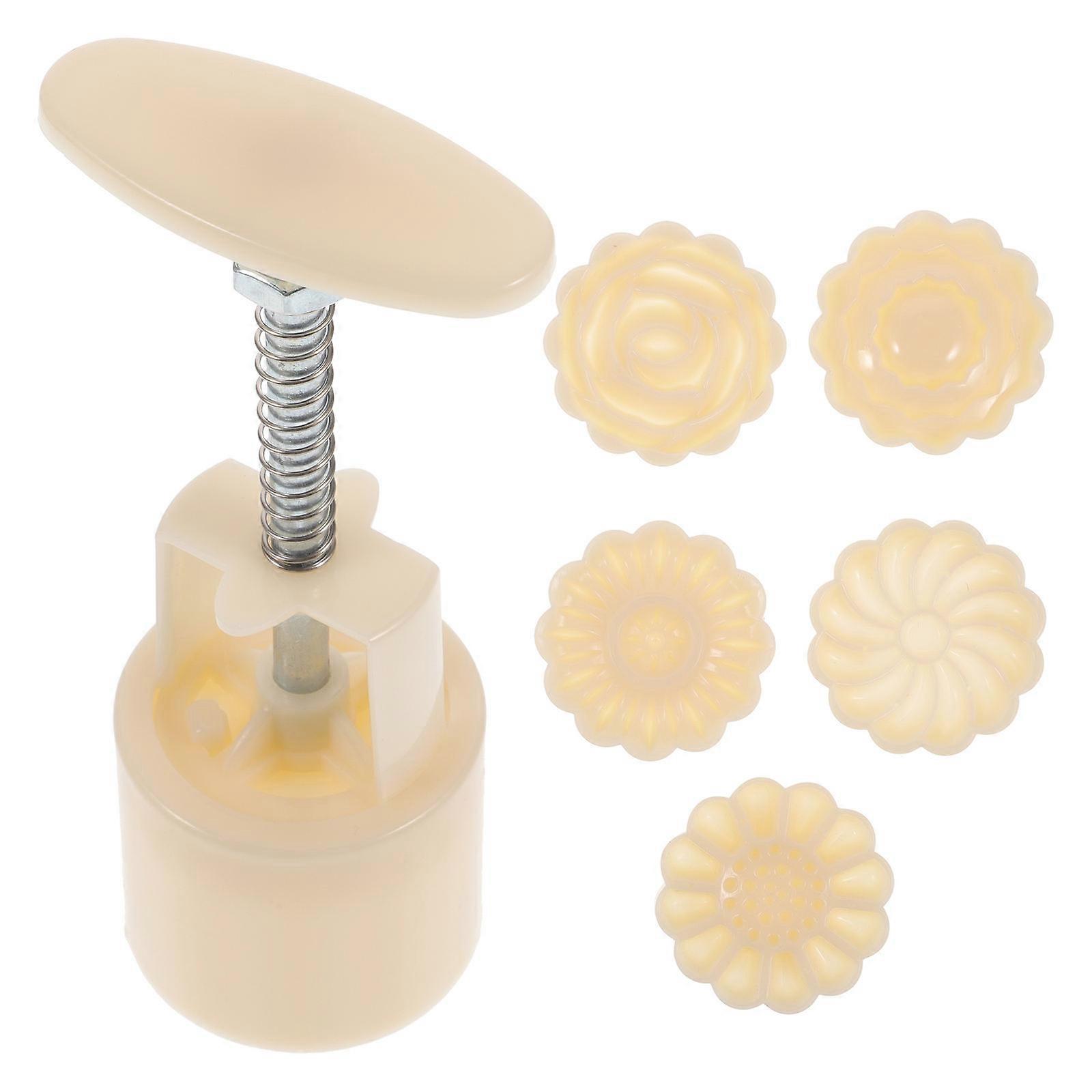 1 Set 3D Hand-pressure Mooncake Mold for Baking Use Made of ABS White Color 50G