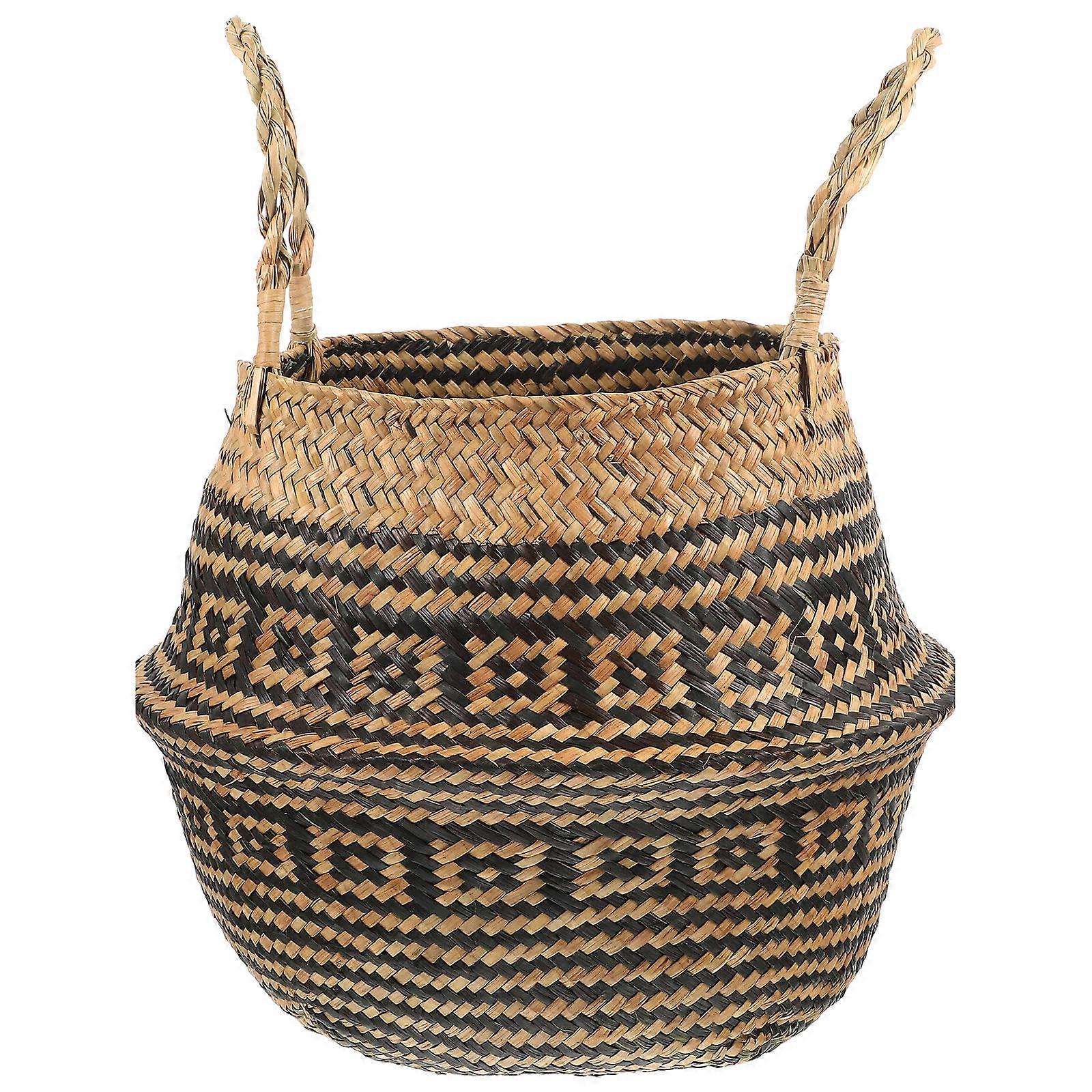 Hand Woven Grass Basket for Home Storage – Portable Decorative Flower Pot Basket with Handles, Multi Functional Woven Container for Plants, Flowers &