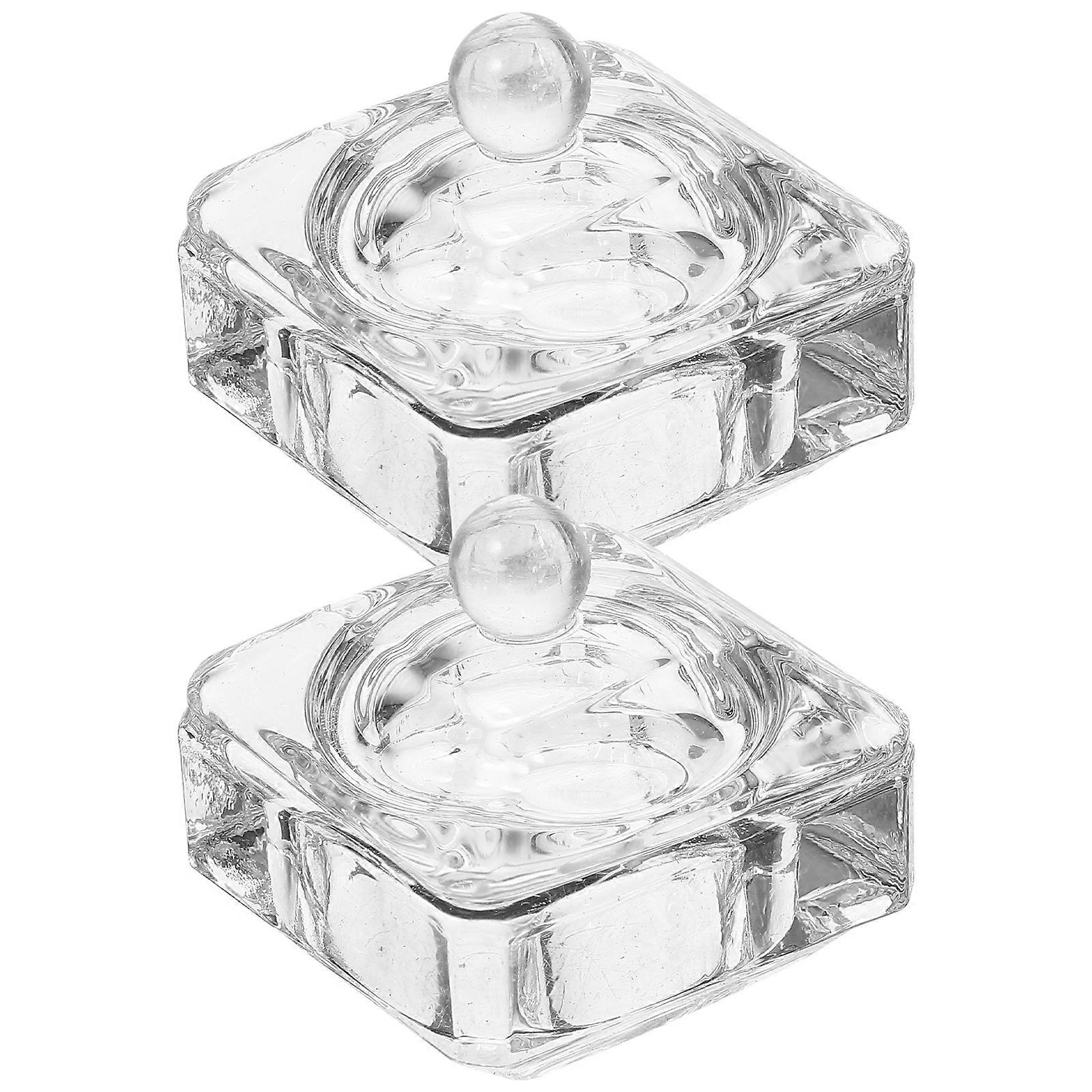Glass Powder Container Crystal Cup Square Shape for Home Use 5x4cm Washing Nail Art Pen 2Set