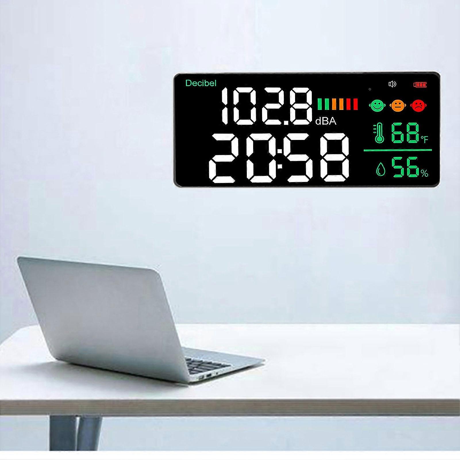 Decibel Meter 30 To 130db Wall Mounted Sound Level Reader 11 Inch LED Time Temperature Humidity Noise Meter 