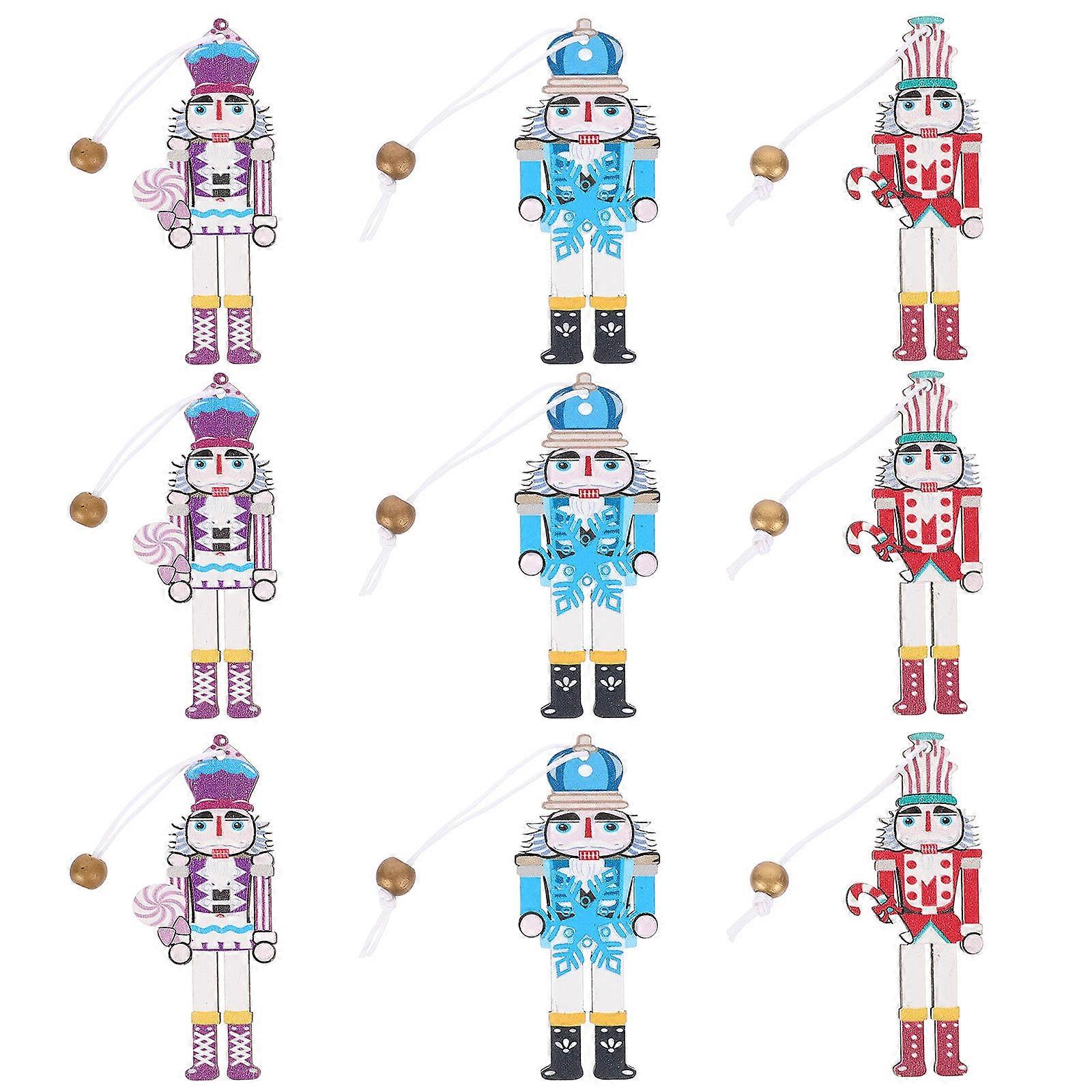Christmas Tree Ornaments Assorted Color Walnut Soldier Pendants Winter Holiday Housewarming present 3.54X1.57X0.08in 9Pcs
