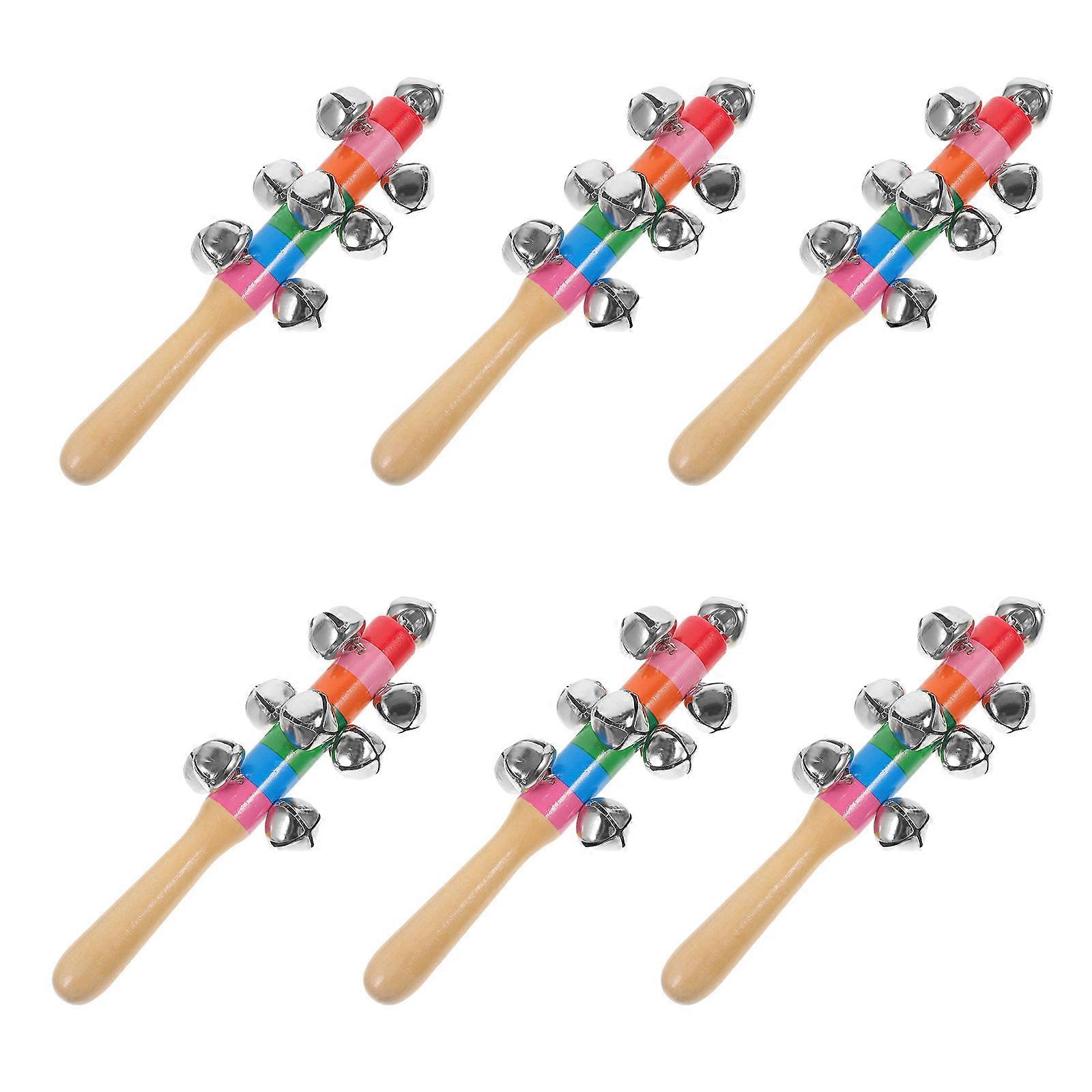 Hand Held Bell Percussion Instruments Wood Material Baby Attention 6Pcs KTV