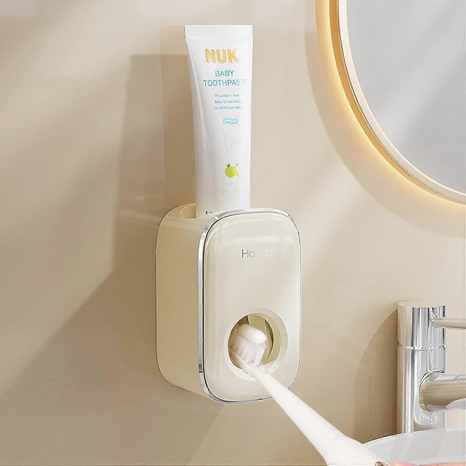 Automatic Toothpaste Squeezer, Non Perforated Toothpaste Holder, Home Wall Mounted Toothpaste Squeezer Creamy White