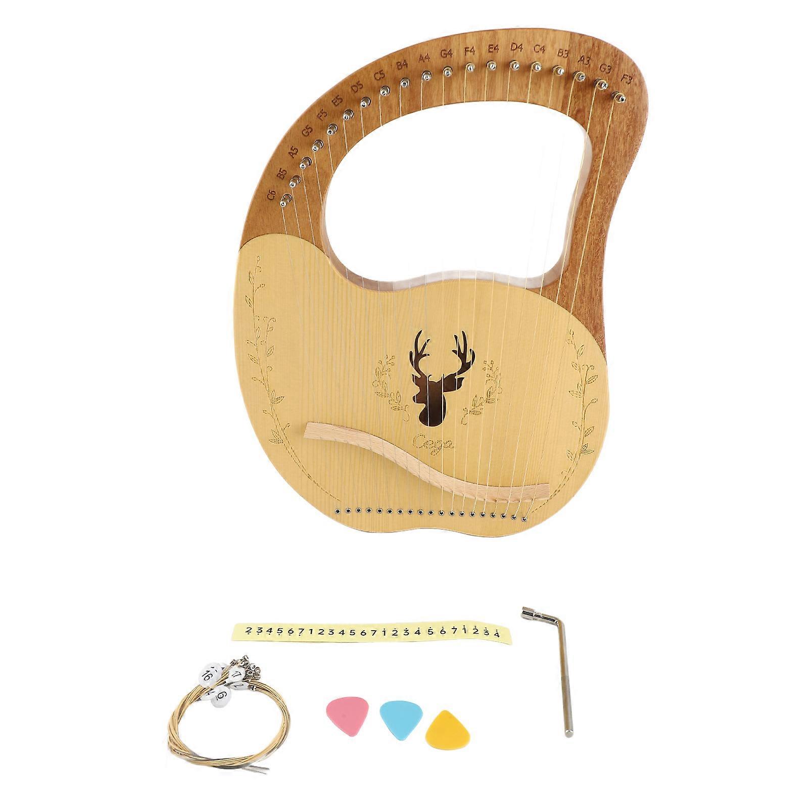 19 Lyre Harp Portable Wooden Resonance Box String Instrument with Tuning Wrench and Picks for Beginners Professionals