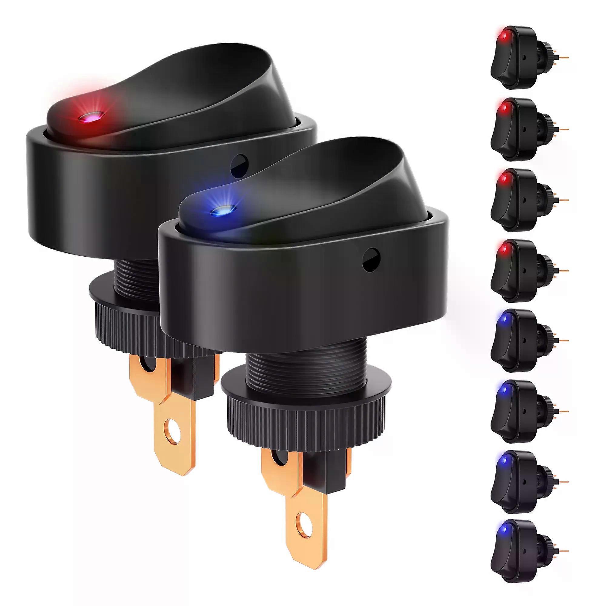 5PCS Toggle Switch 12v 30A Oval Rocker Switch 3 Pin Red Blue LED Lighted On Off Switch for Automative Car RV Marine Boat