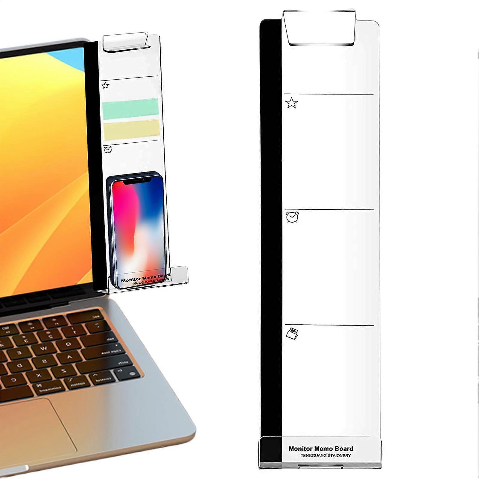 Computer Memoboard Acrylic Sticky Note Holder for PC Desktop - Side-Mount Message Organizer for Home Office Laptop Use
