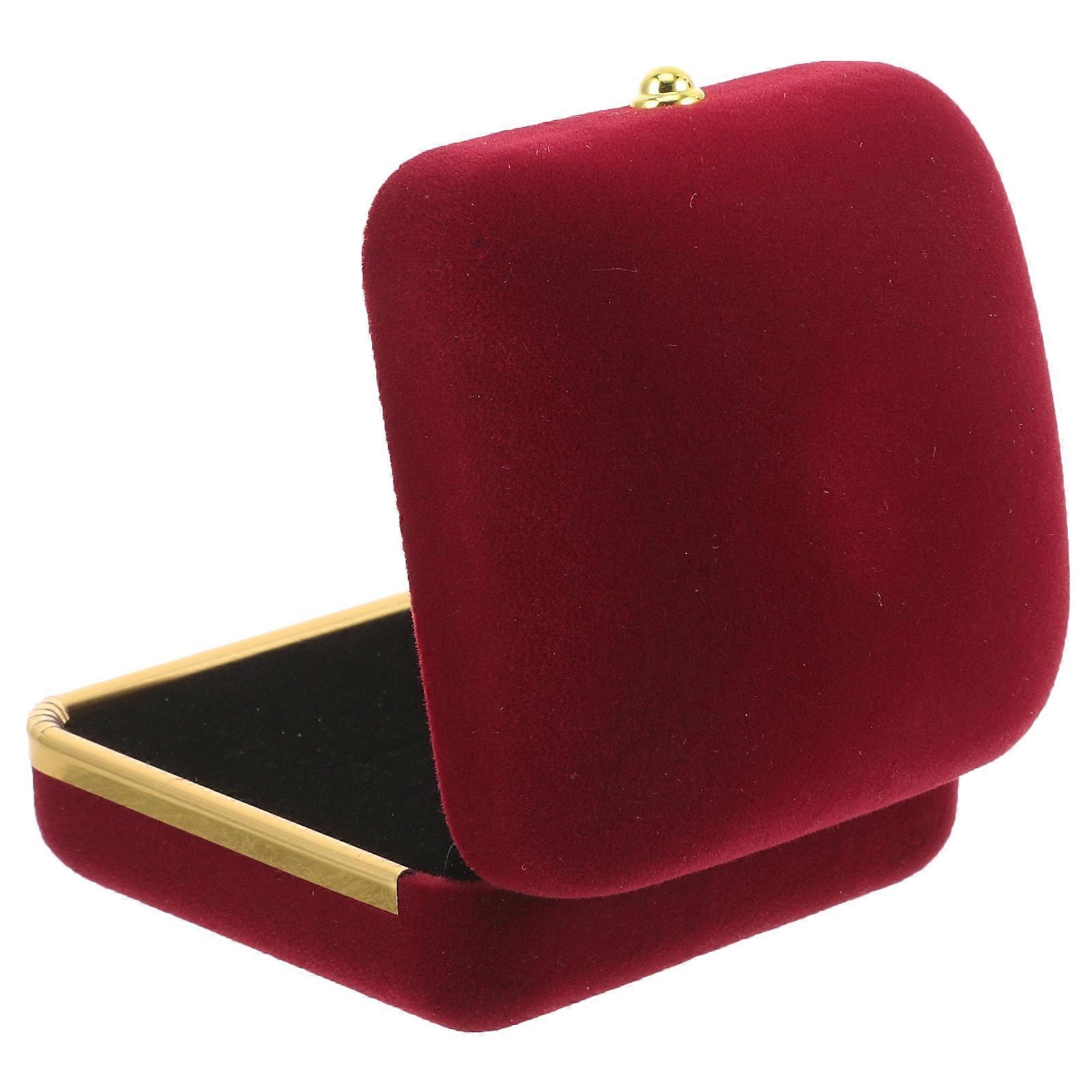 Jewelry Boxes Ring Case Wedding Ceremony present Packaging Dark Red 6.5x6cm Lint Material Rectangular Shape 1Pack