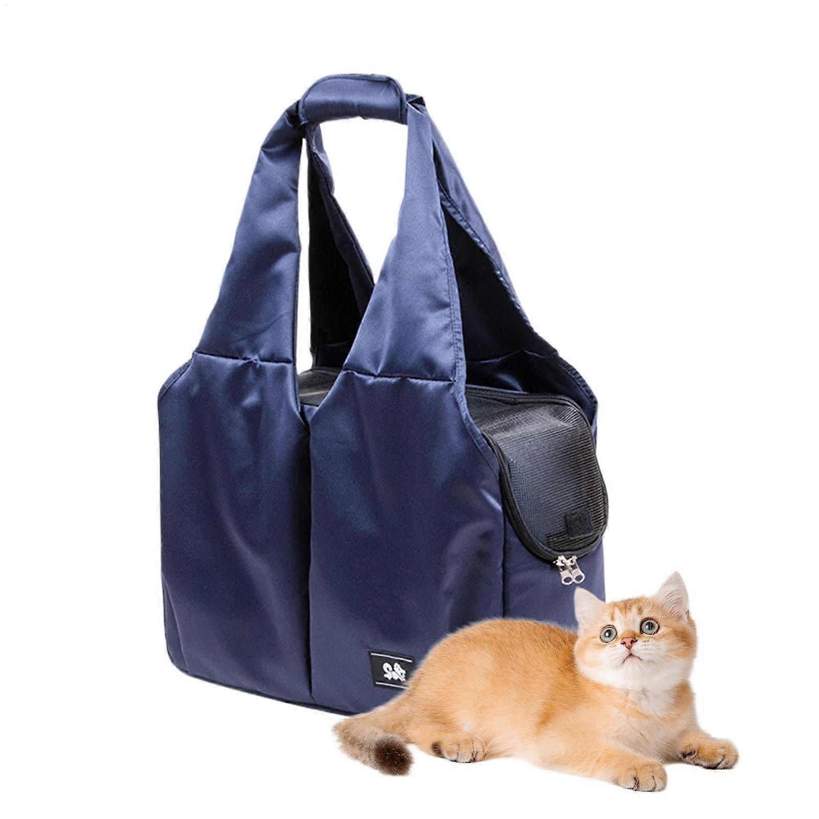 Shoulder bag, large tote bag, for pets, cats, small and mediumsized, padded, fabric purse for outings, travel, blue