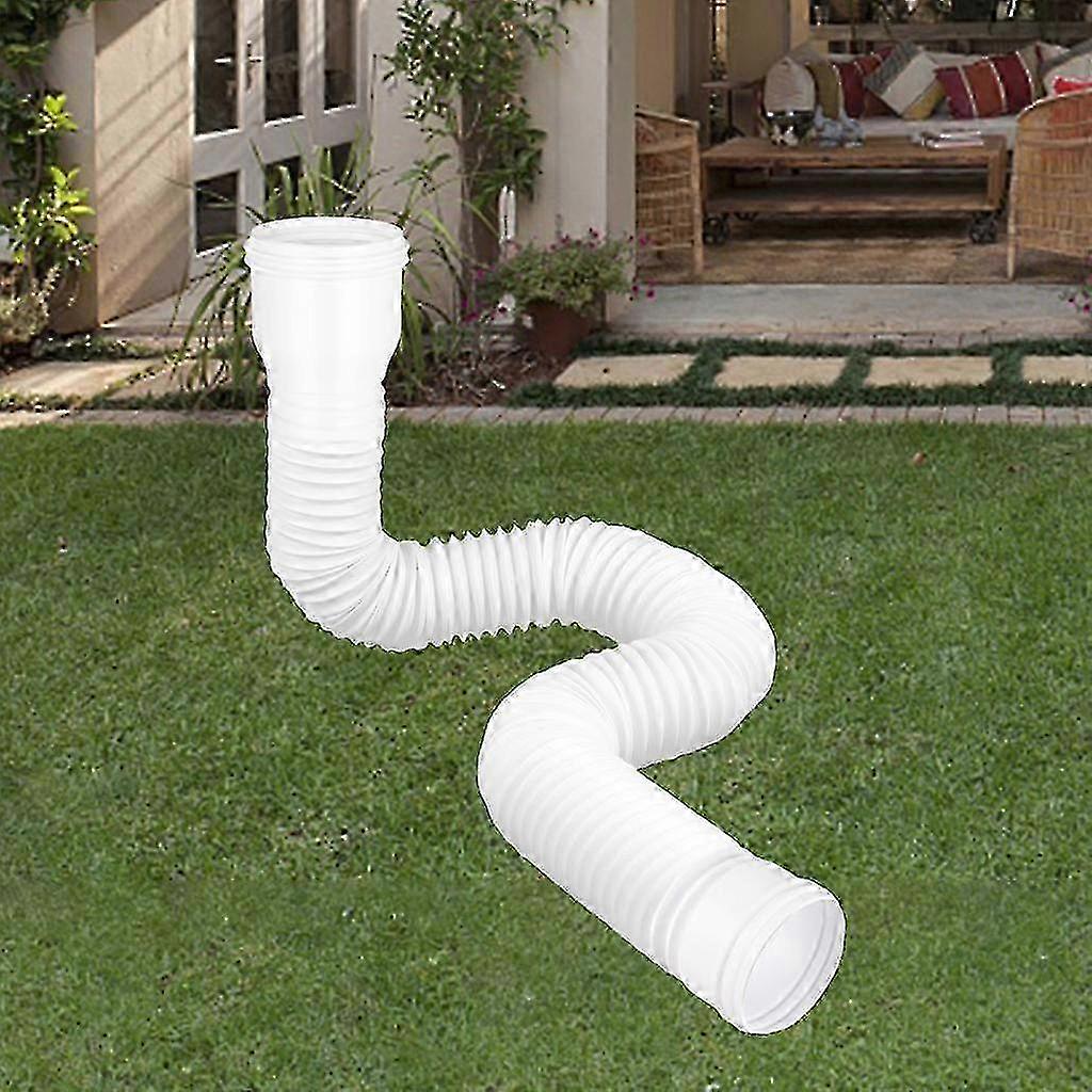 Rain gutter downspout extension to improve rainwater distribution, white