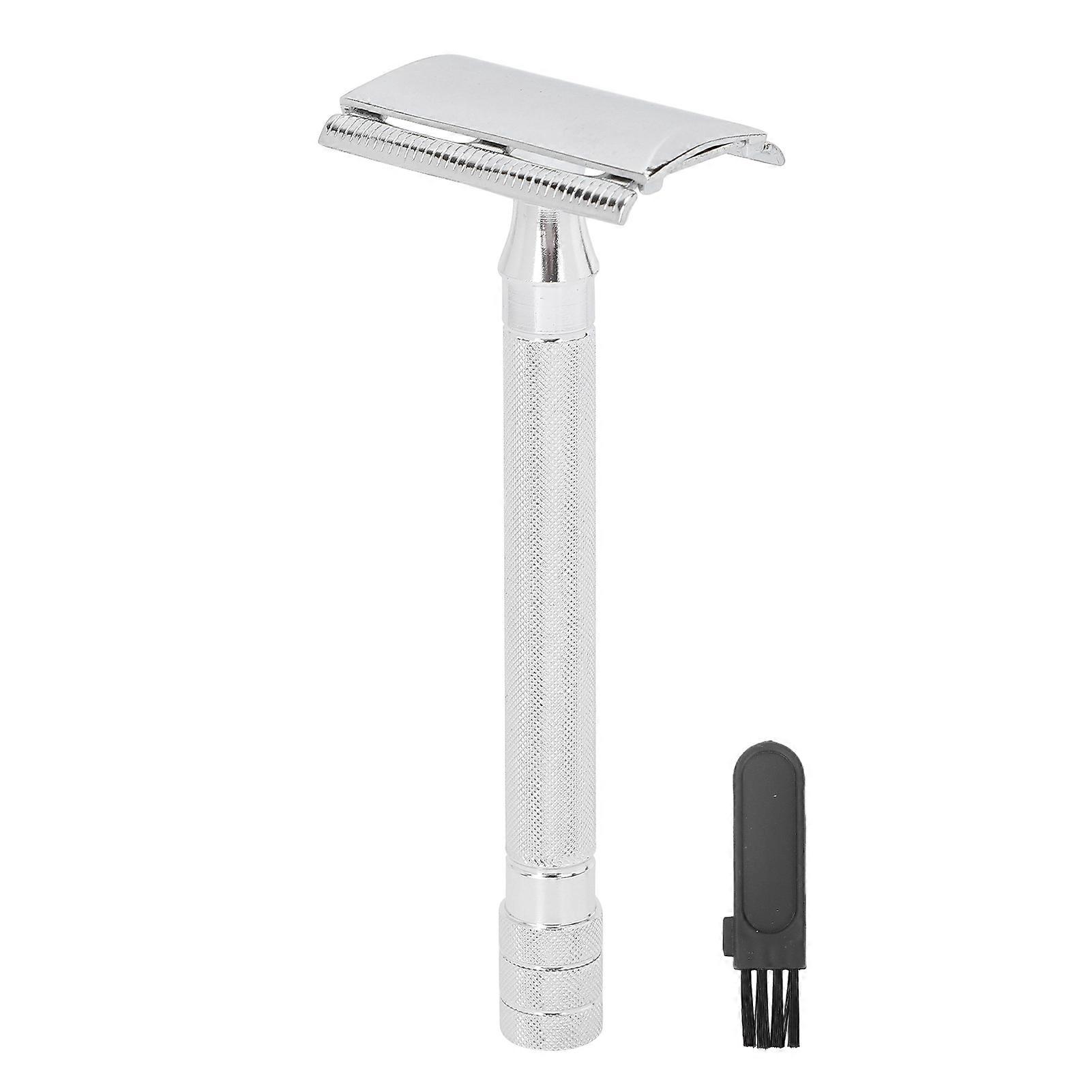 Vintage Beard Razor Reusable Handle Safety Manual Shaving Razor Silver for Home Salon (Without Blade)