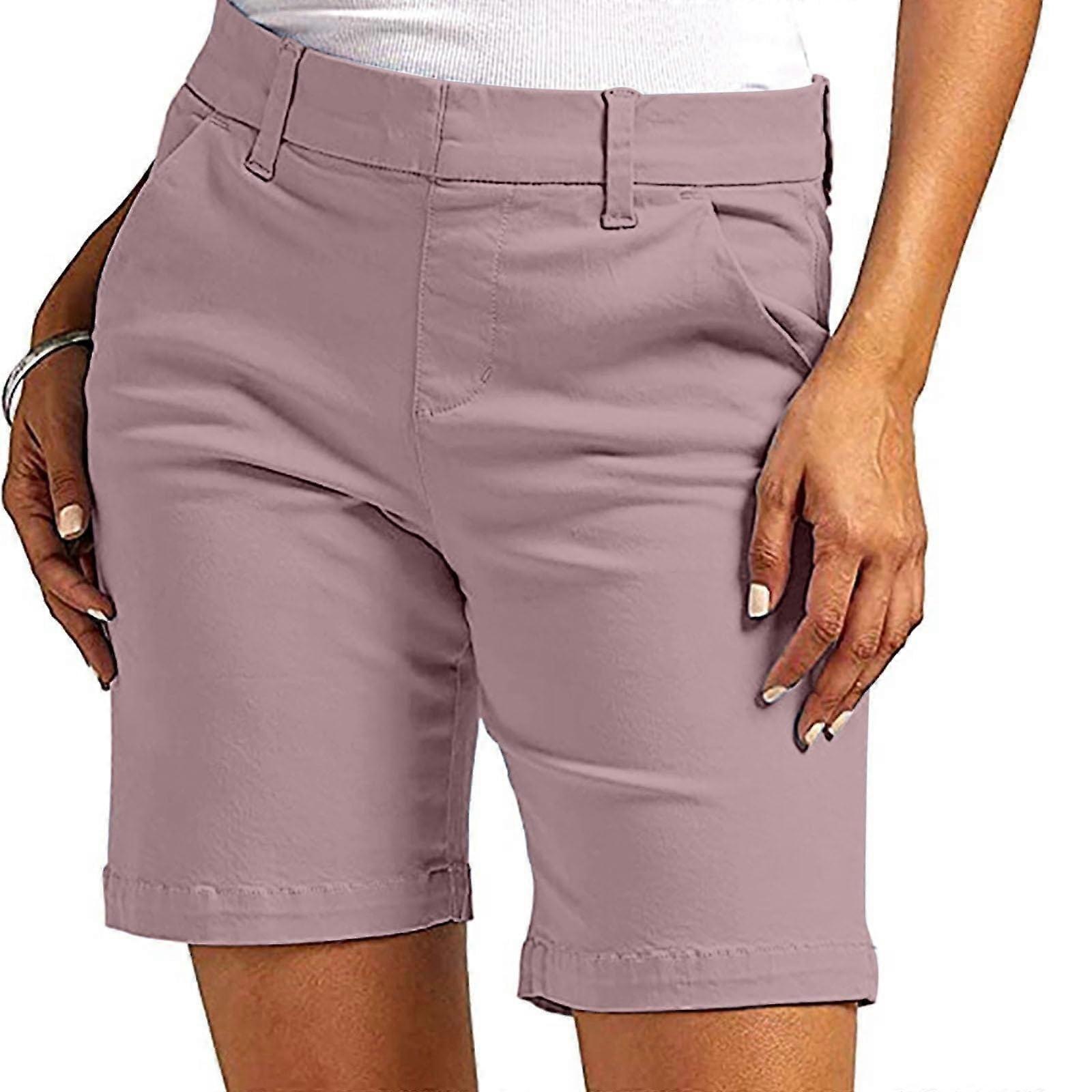 2025 Stretch-Hose Damen – Elegante Hohe Taille Kurze Hose mit Taschen, Bequeme Arbeits-Outfits in Hellrosa XL