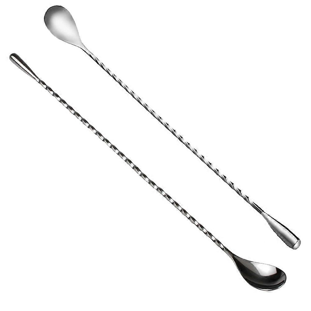 Stainless Steel Mixing Spoon for Cocktails Juices Iced Tea 2pcs Silver Spiral Pattern