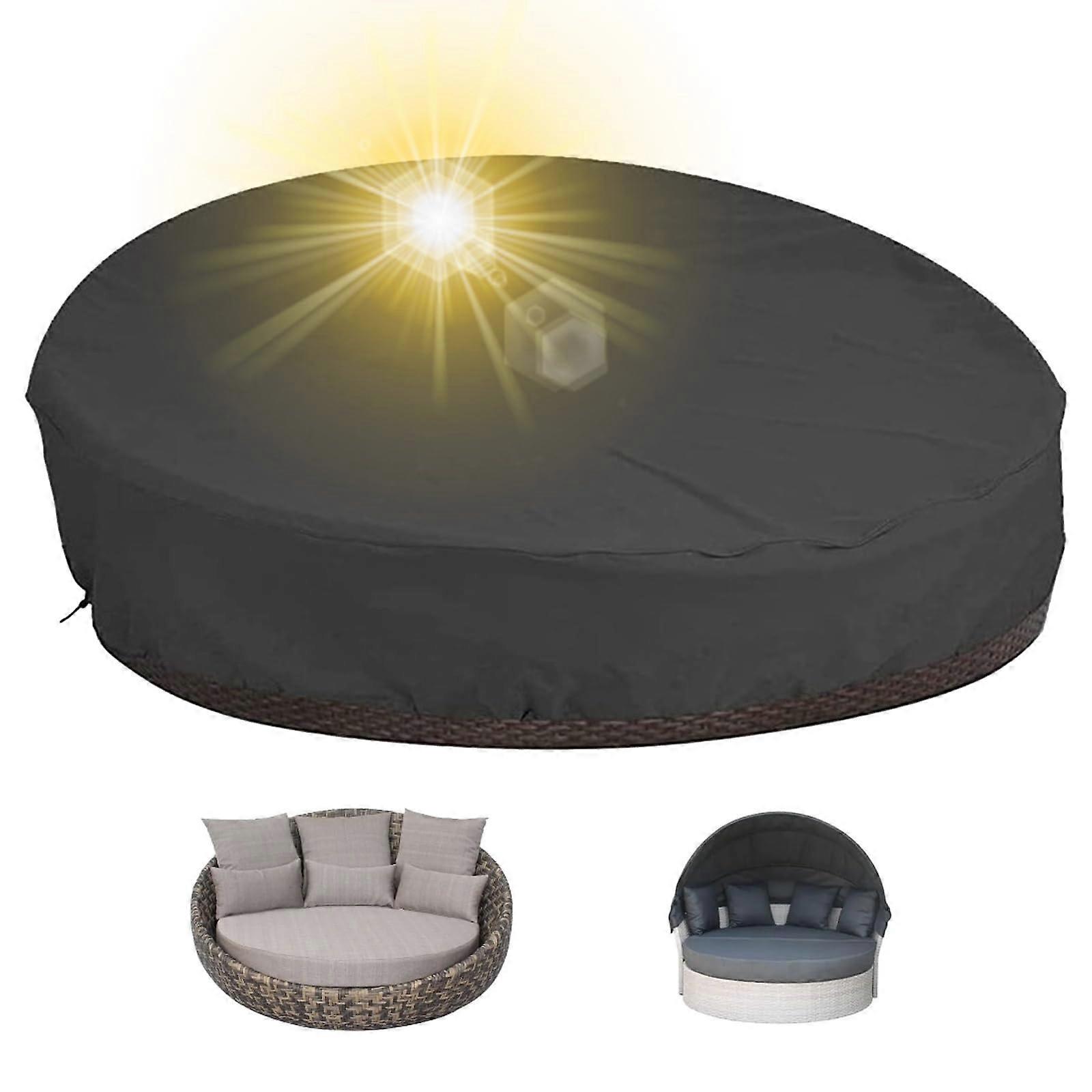Round Rattan Daybed Cover Protector Waterproof Outdoor Wicker Sun Lounger Cover (190x83cm, Black)