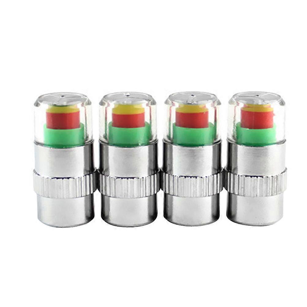 Tire Pressure Monitor Caps with Color Indicator for Car Use Made of Alloy and PC Multi 4 PCS