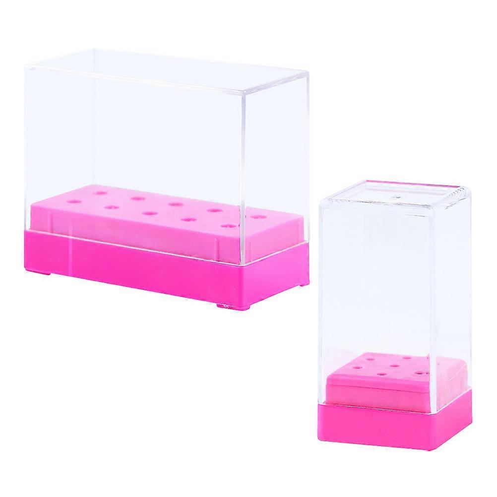 Nail Drill Bits Storage Box for Reserving Make Bits Tidy and Orderly 2 Pcs Plastic Rosy M Size