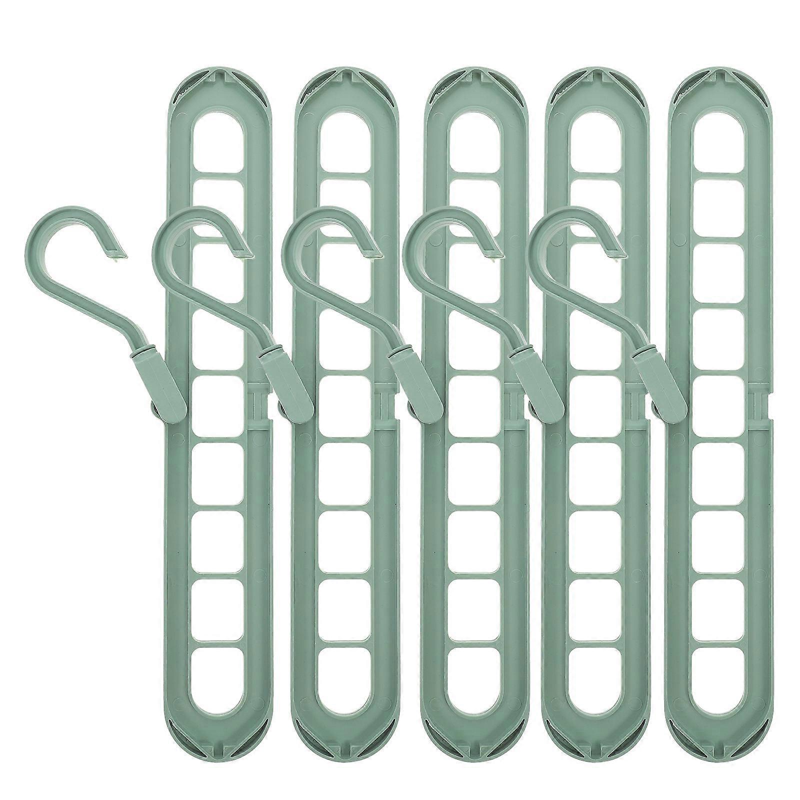 5 Pieces Multifunctional Storage Hanger with 9 Holes for Clothes Organizer Green PP Material