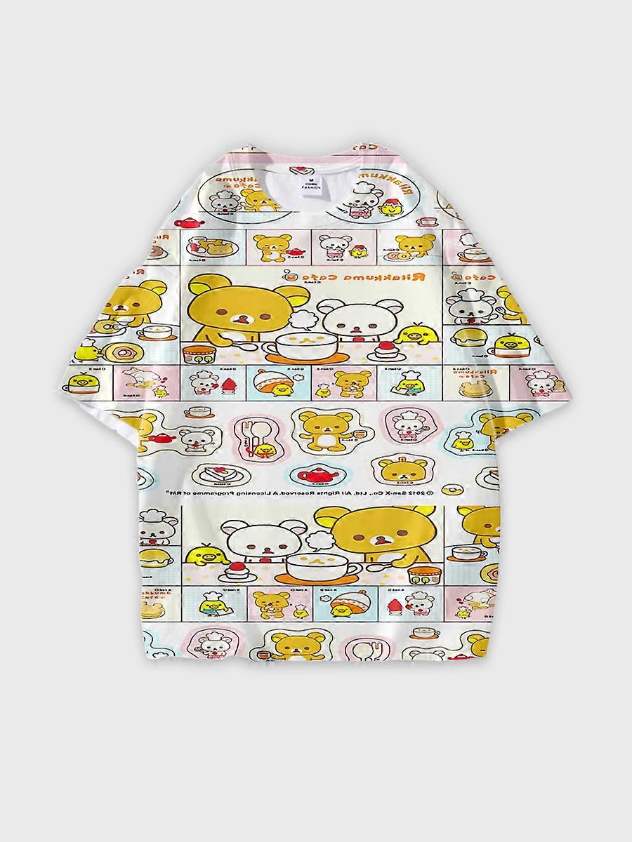 T-shirt girocollo Cartoon Pattern manica corta sciolta D3006