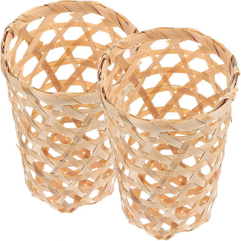 Decorative Bamboo Bread Serving Basket 2Pcs Perfect For Snack Container With 7X7X12CM Size To Enhance Kitchen Decor