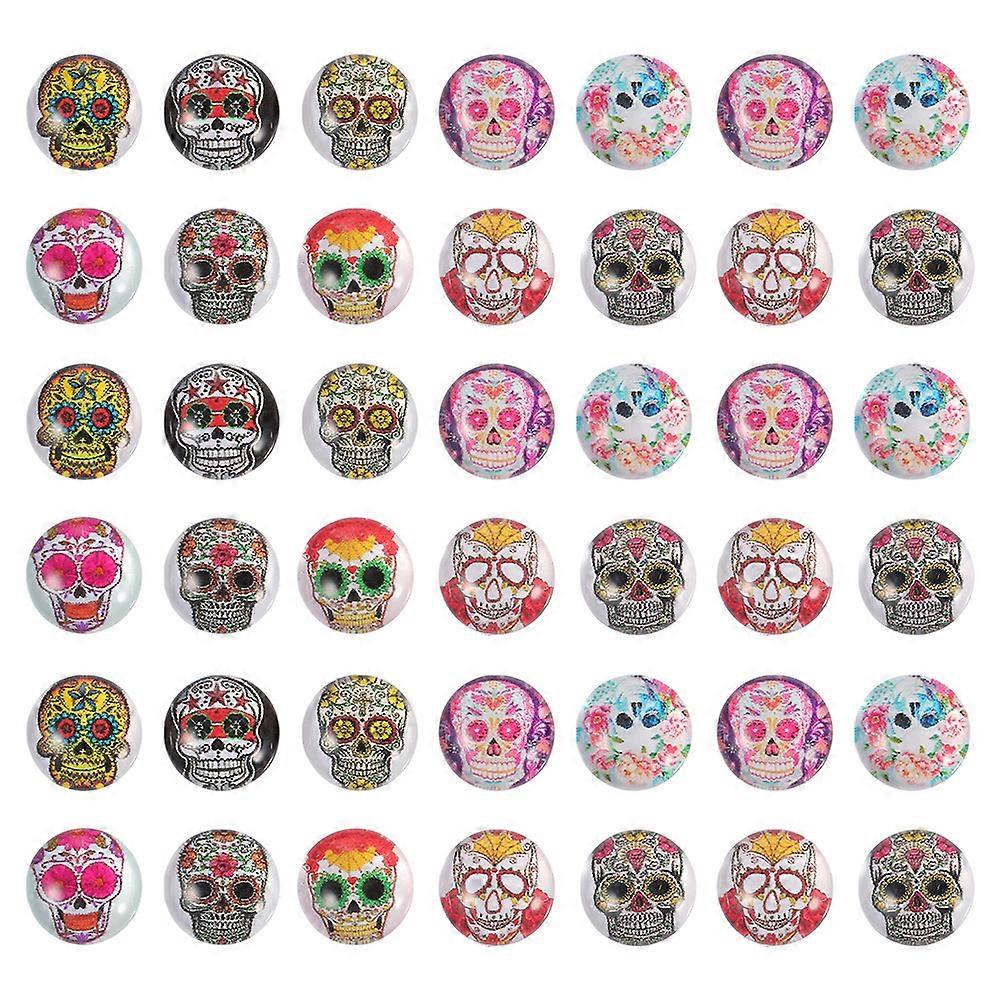 Skull Pattern Glass Patches For DIY Jewelry Making Accessories 2X2cm Assorted Color For Halloween Craft 100Pcs