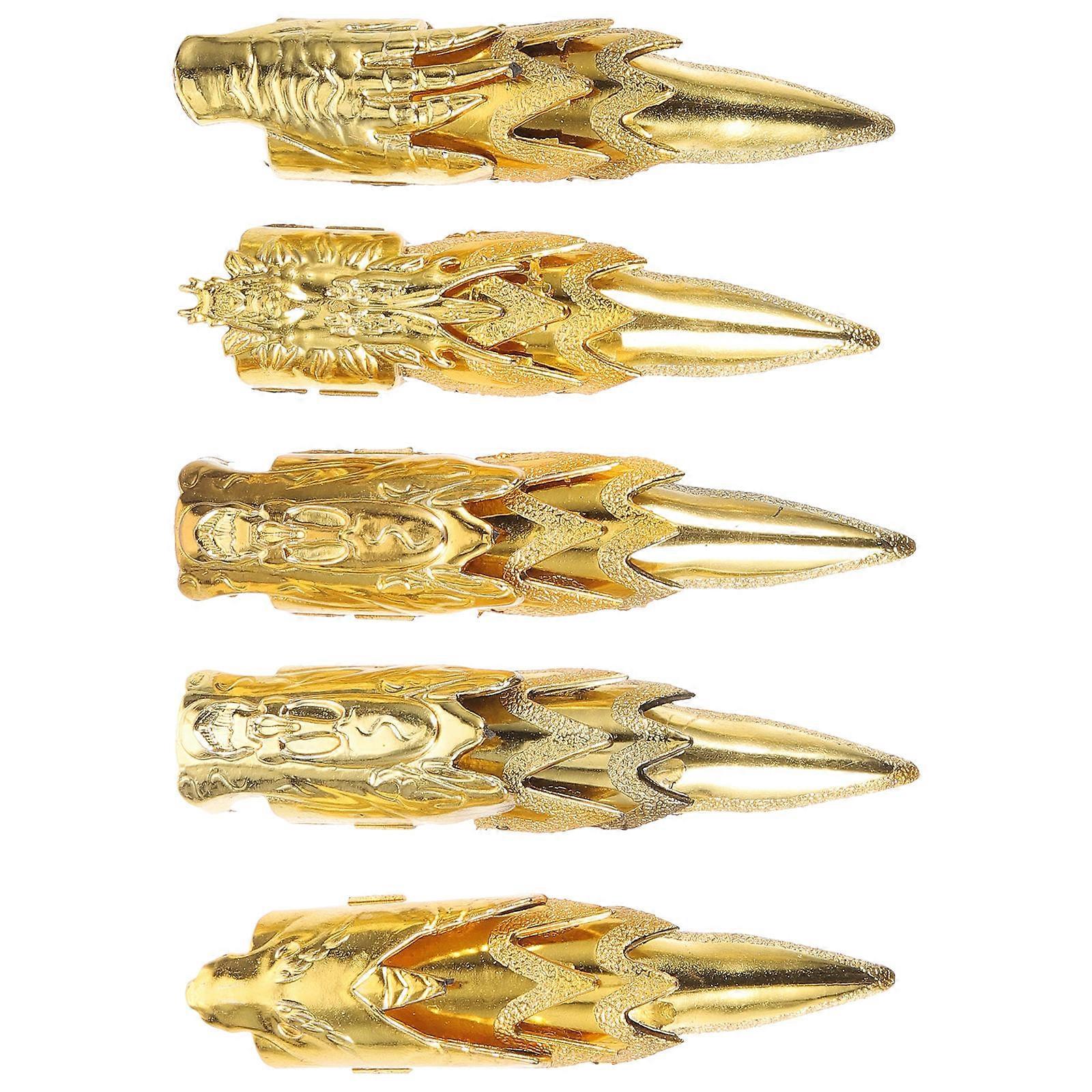 5Pcs Golden Fingertip Claw Rings For Halloween Party Adults Performance Accessory With Long Pointed Design
