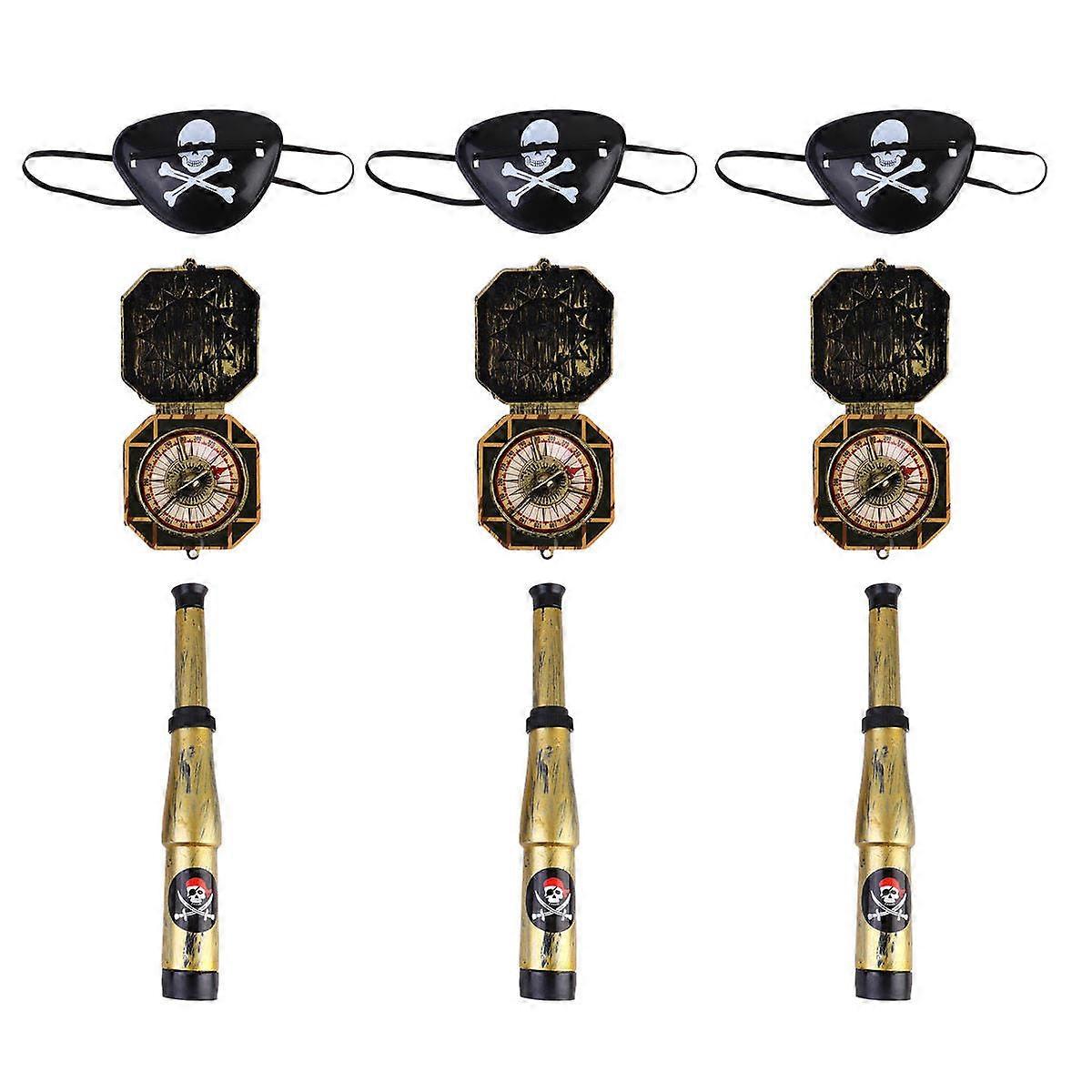Cosplay Pirate Theme 9Pcs Accessories For Kids With Eye Patch Compass And Telescope Suitable For Halloween Performance And