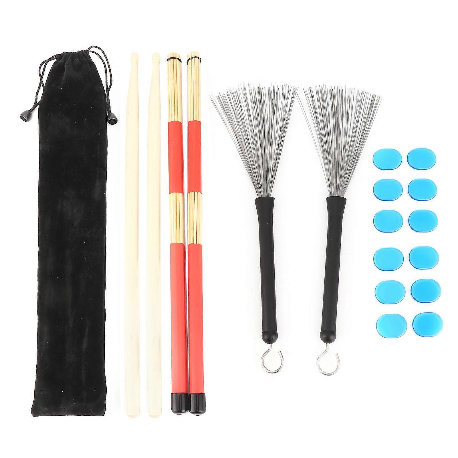Drumstick Kit Rute Brush Damper Drum Set Musical Instrument Playing Accessories with BagM02761 Blue