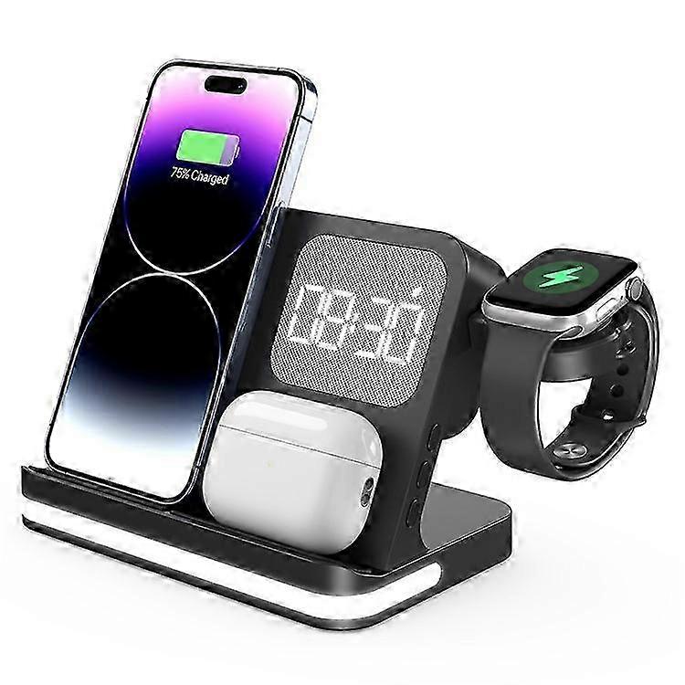 2025 B-22 3 in 1 Wireless Charger 15W Charging Station Compatible For iPhone  /  Apple Watch, AirPods with Alarm Clock