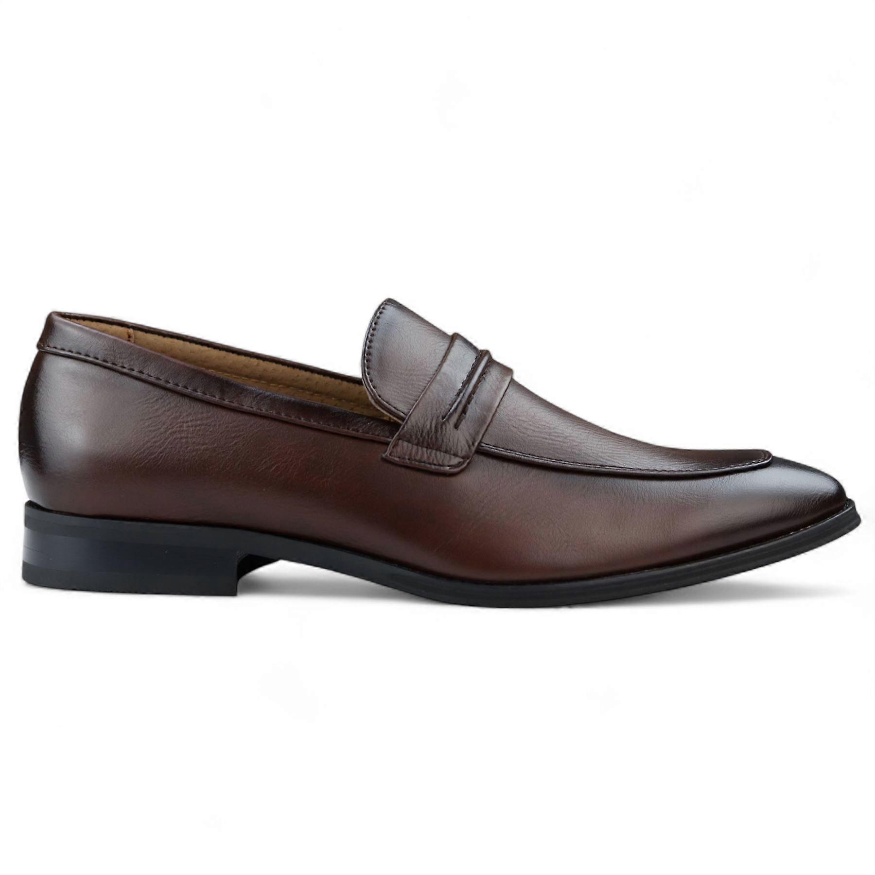 Men's Brown Formal Slip-On Loafers Leather Lined Smart Casual Shoes
