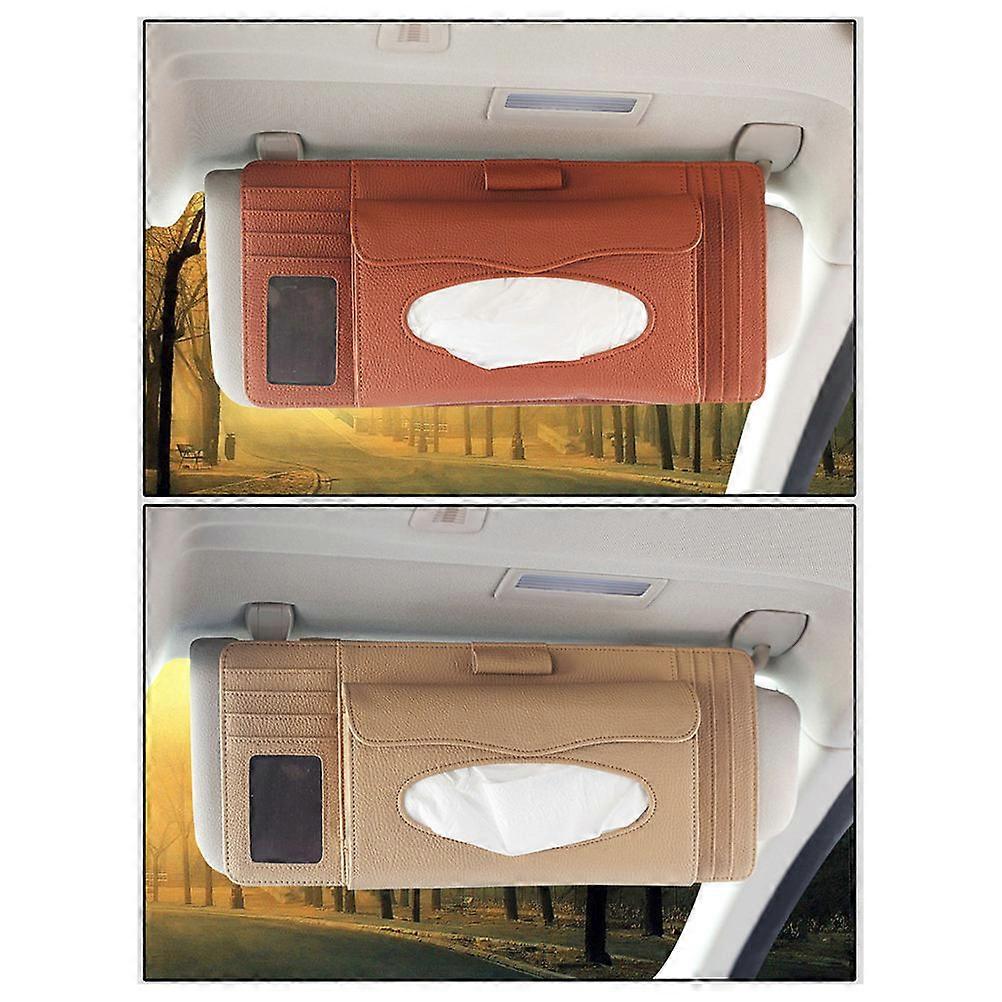 Sun Visor Napkin Holder Vehicle Tissue Box Organizer For Drivers Car Use Beige Texture 1Pcs