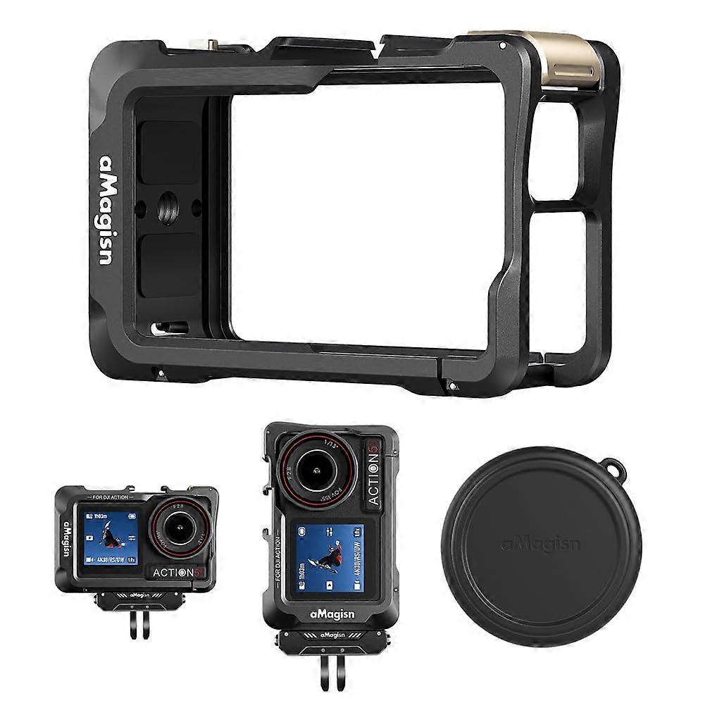 Aluminium Camera Body Protective Case for DJI Action 5 Pro, Compatible with Action 5/4/3, Anti-Scratch Lens Cap Holder