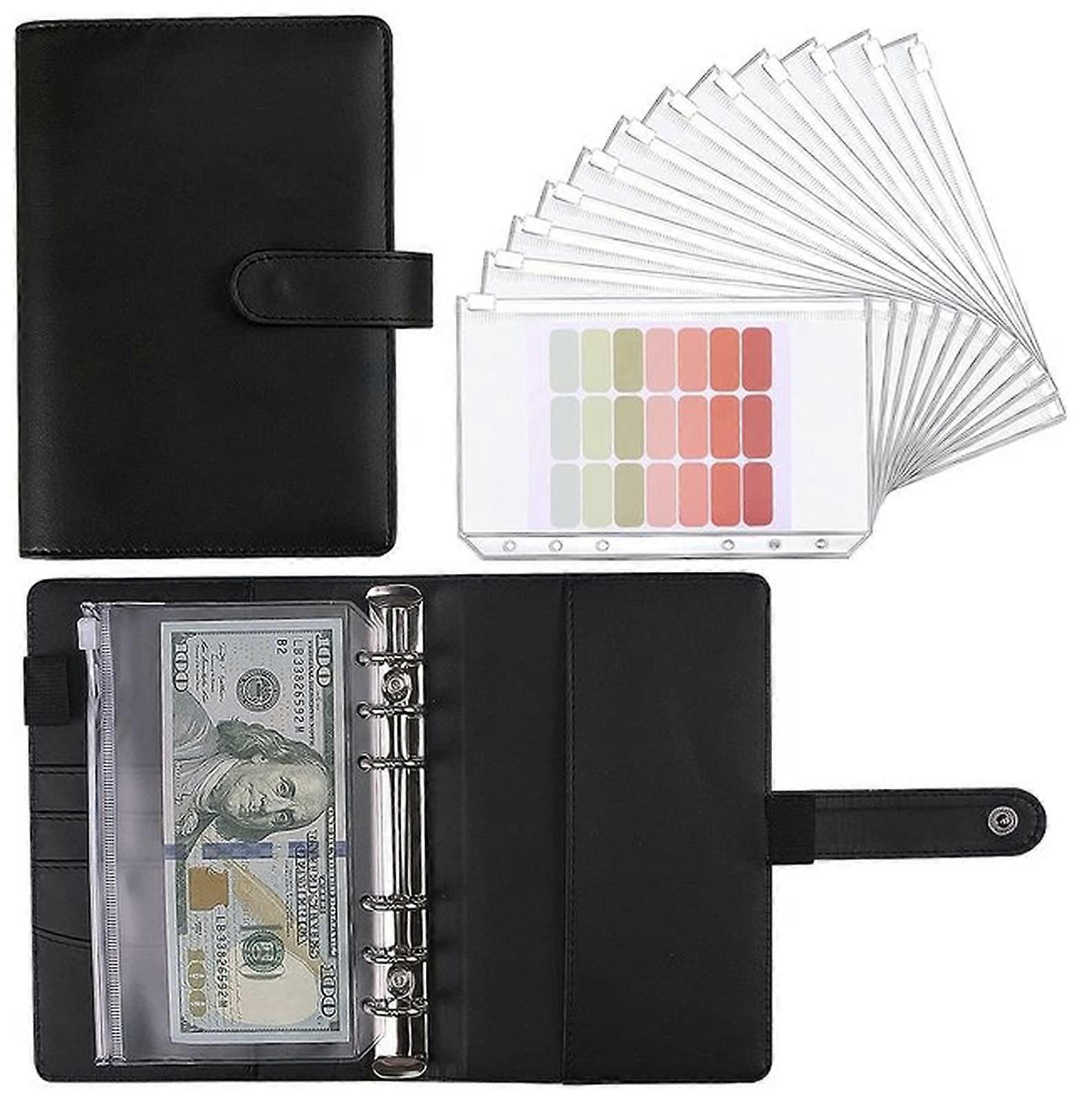 A6 Leather Notebook Binder with Pockets (Size: A6Black)