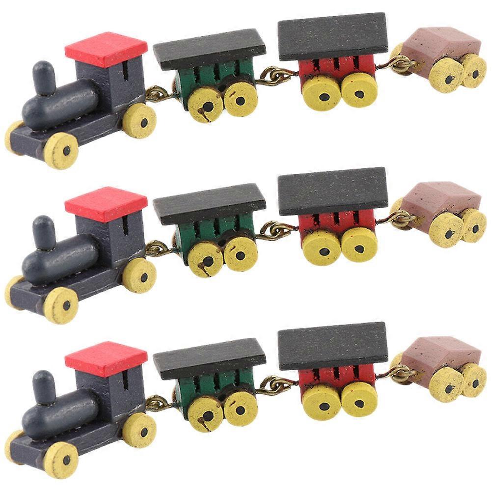 Miniature Model Train Craft for Home Use Smooth Wooden Toy Black Color 3Pcs
