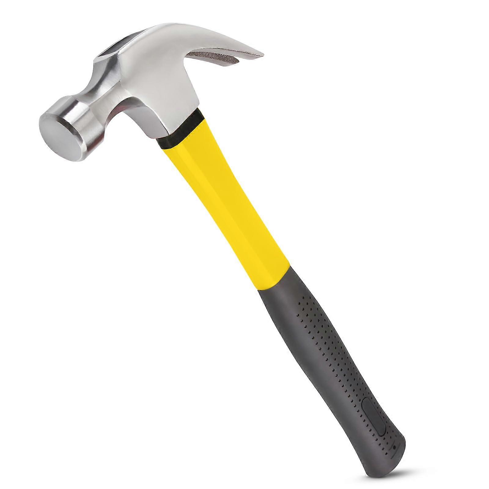 Fibreglass Curved Claw Hammer 450g Carpenters Electricians Frame Hammer with Rubber Handle Mirror Polished Carbon Steel Hammer Head 450g