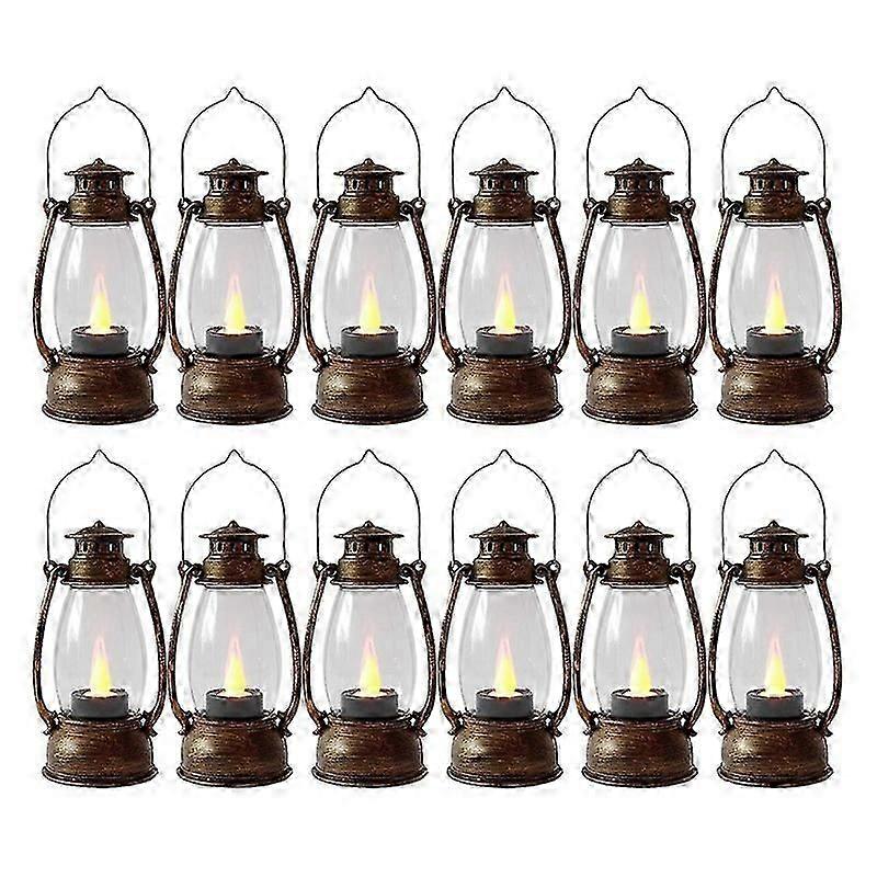 12Pcs Mini Lantern with Flicker Candles Lanterns for Home Deco Copper