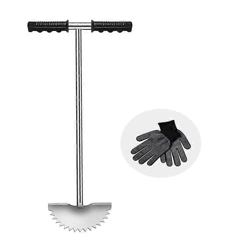 Lawn Tool, 37 Inch Stainless Steel Manual Lawn Edger, Hand Grass Edger with T-Grip Handle, Sawtooth Grass Trimmer for Yard, Garden, Landscaping