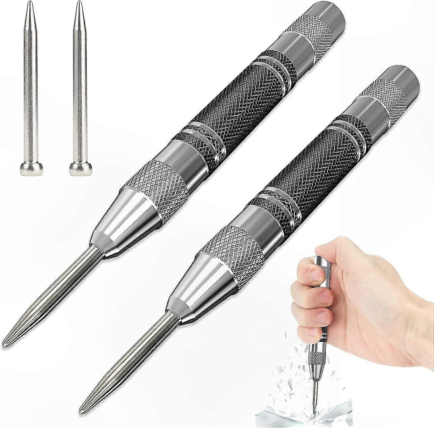 Automatic Center Needle with Tension Spring, Adjustable Impact Punch Tool, Includes 2 Replacement Needles