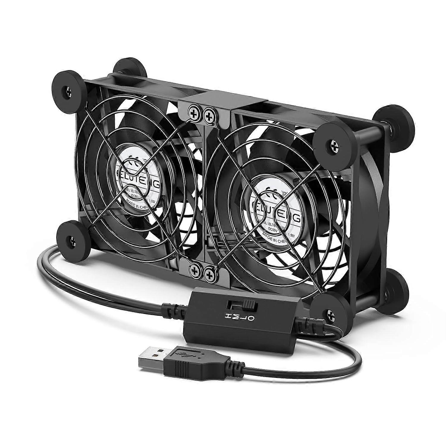 USB Fan 80mm 5V Dual Row Computer Fan with 3 Speeds, Shock Absorbent Feet for PS5 PS4 Laptop TV Box Router