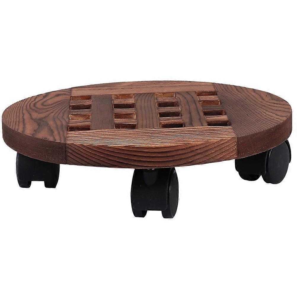 Movable Plant Stand with Wheels for Indoor Plants Brown Metal and Plastic Planter Tray 12.5 x 5.9 Inches