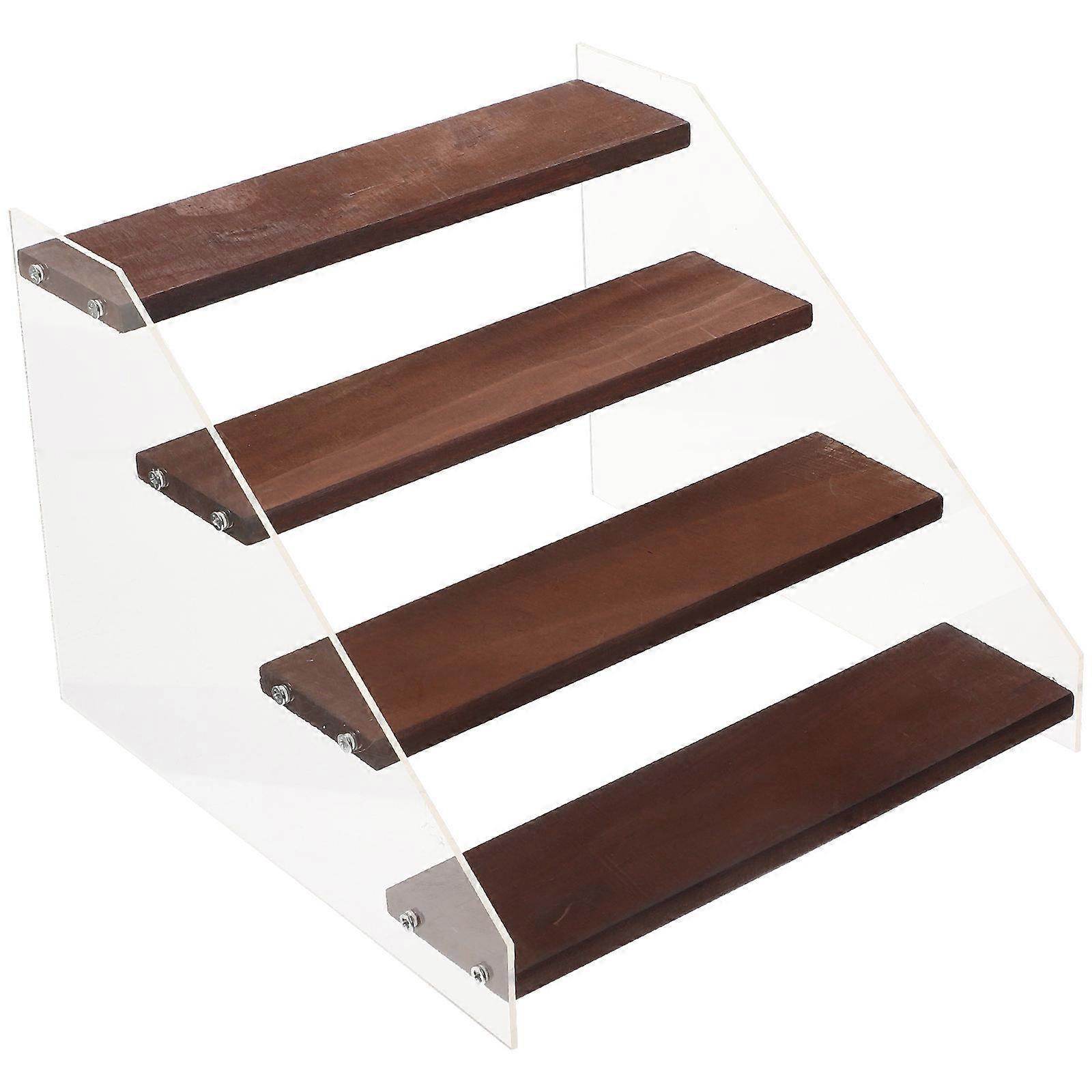1 Set Acrylic and Wood Display Stand 4 Tier Shelf for Figure Models Storage and Display