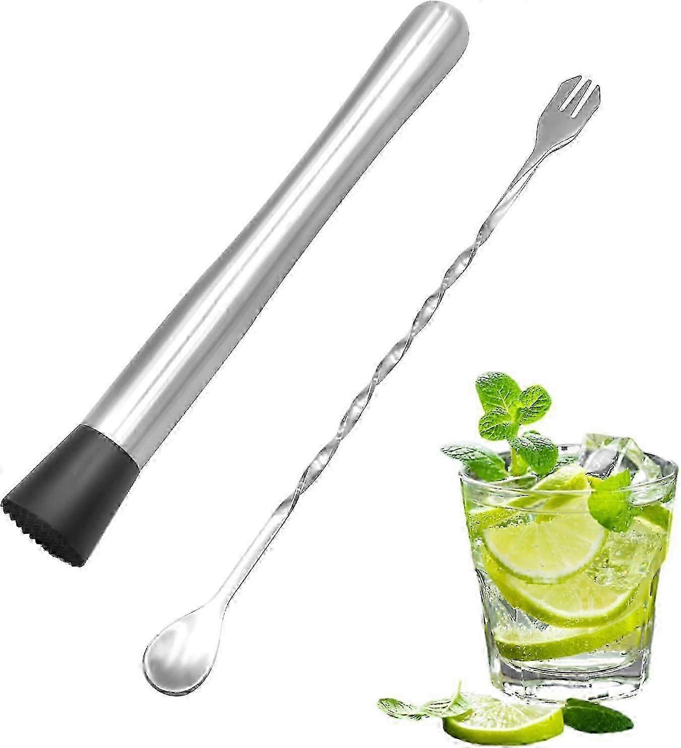 Stainless Steel Cocktail Muddler Set with Spoon for Mojito Making - Bar Tool Kit