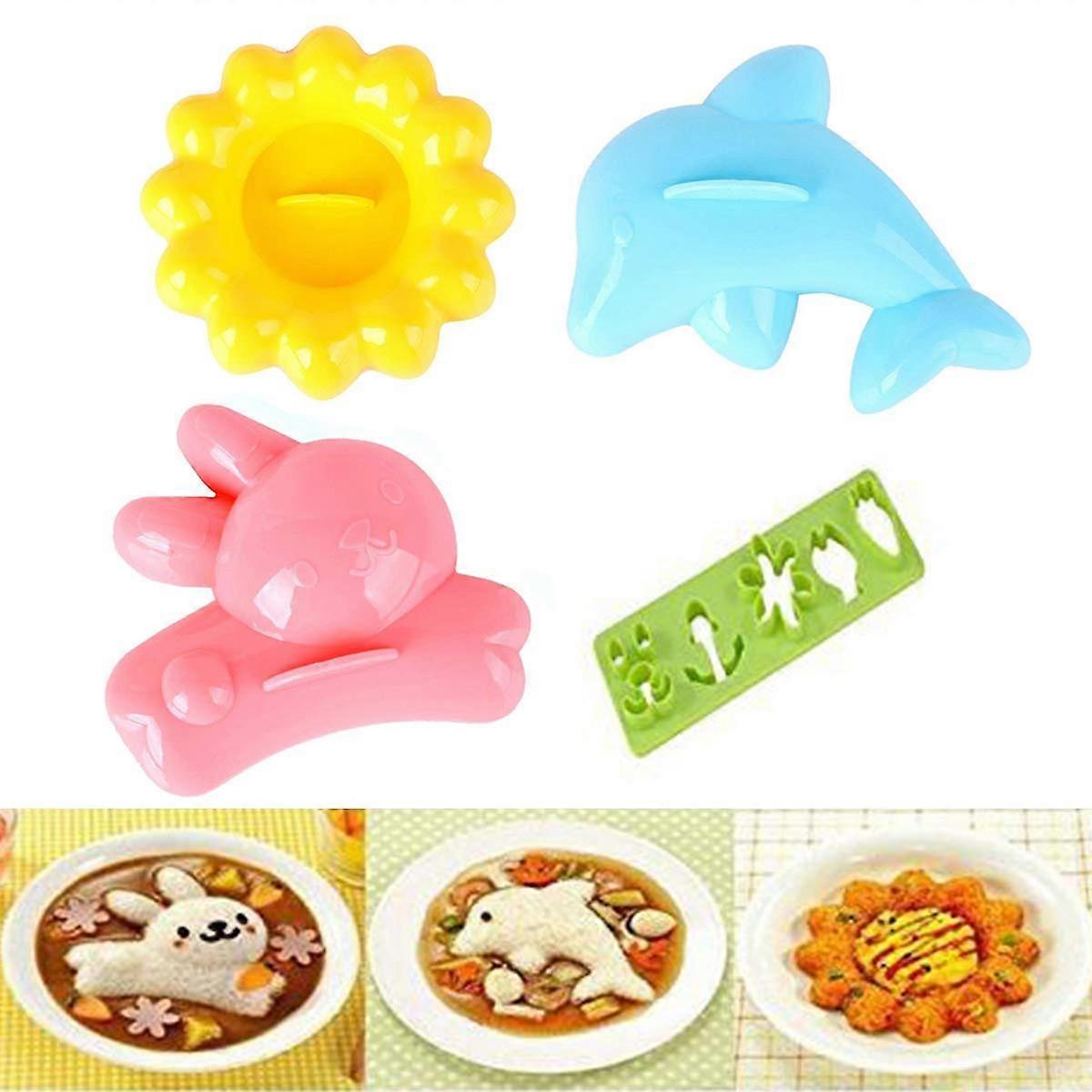 Sushi Maker 4-Piece Rabbit and Dolphin Rice Mold Set for Bento, DIY Molds