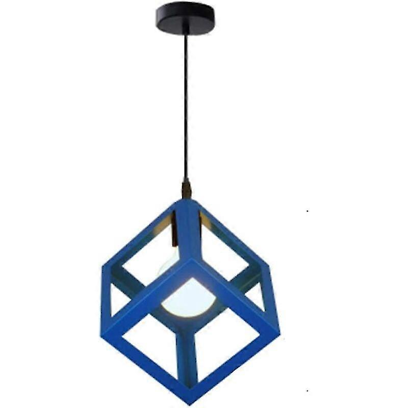 Modern Industrial Luminaire, Metal Cage Shade Ceiling Light E27 (Cube Blue)