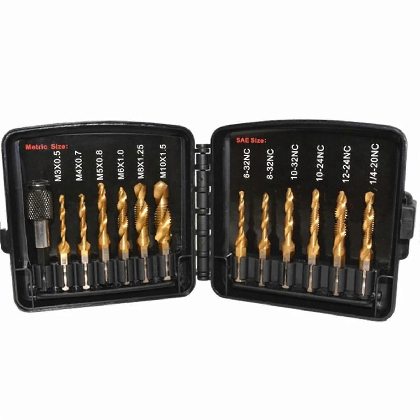 Drill Bit And Tap Bit Set  13Piece SAE/Metric, 3In1 Screw Tapping Tool, Hex Shank For Drilling (Size B)