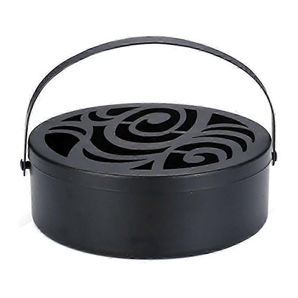 Iron Mosquito Coil Holder Hollow Mosquito Coil Box Round Incense with Handle--style2964