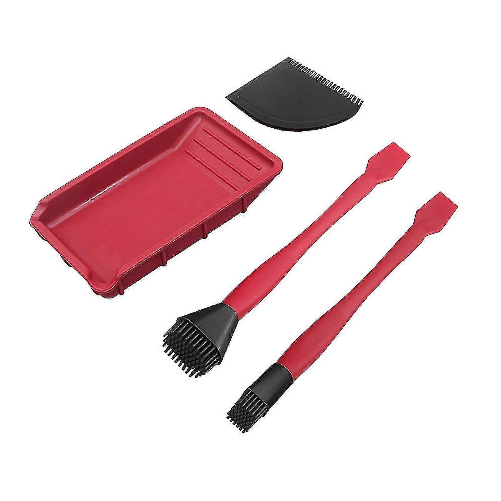 4pcs Wood Glue Tools Kit: Silicone Glue Applicator, Narrow/Wide Brush, Soft Spreader, Flat Scraper, Glue Tray for Woodworking