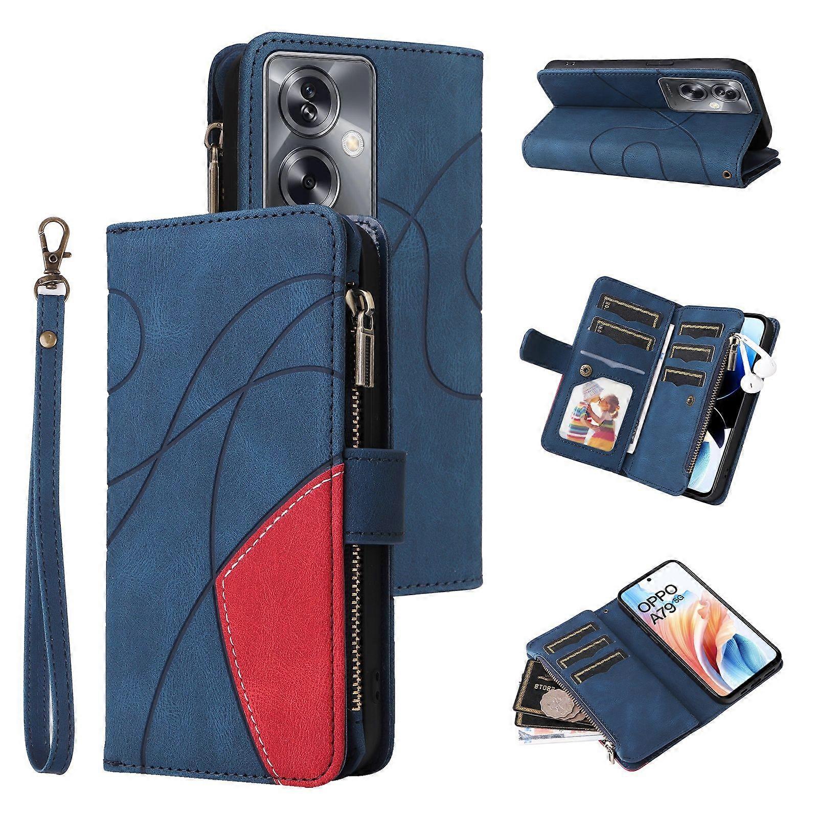 Flip Case for OPPO A79 5G Magnetic Closure Zipper Wallet Cover with 9 Card Holder and Wristband Compatible with OPPO A79 5G