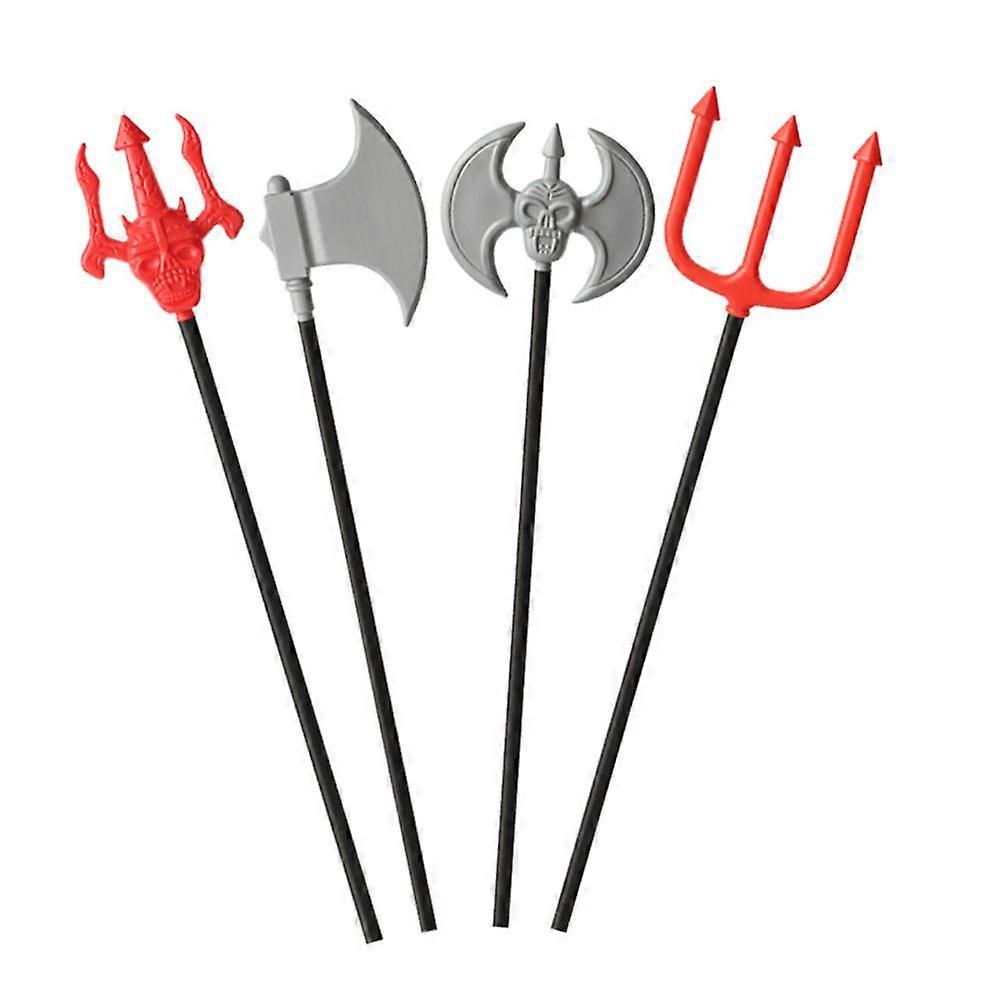 1 Set 4Pcs Plastic Prop Trident Costume Prop Devil Axe Artificial for Halloween Stage Performance (Black)