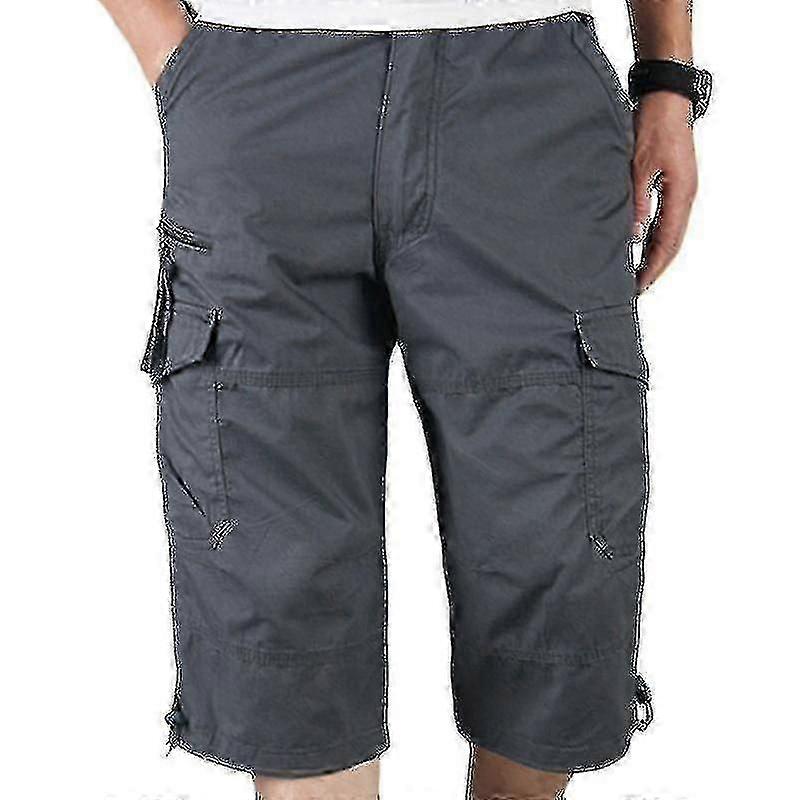 Mens 3/4 Long Length Elasticated Shorts Waist Cargo Combat Three Quarter Pants