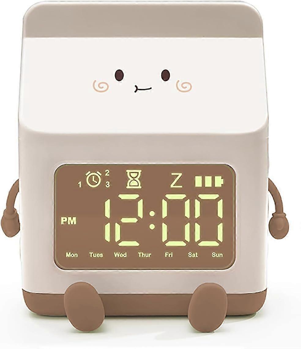 Kids Alarm Clock, Milk Alarm Clock with Snooze Toddler Sleep Training Clock for School Home Office(Brown)
