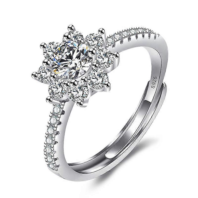 Snowflake-shaped Blooming Ring, Women's Platinum-plated Cluster-set Simulated Zirconia Proposal Ring